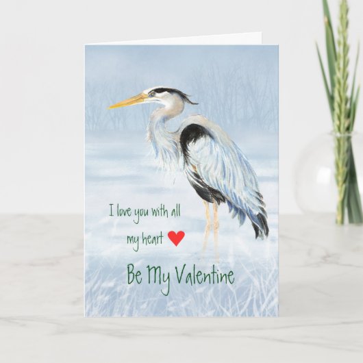 夫バレンタイン愛myハート素晴らしブルーヘロン シーズンカード (正面)