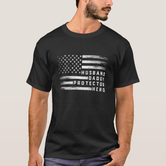夫パパの保護者英雄の父の日アメリカ国旗 Tシャツ (正面)
