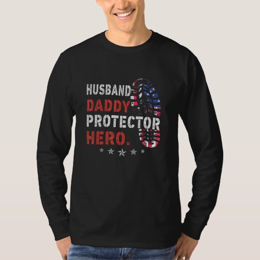 夫パパの保護者英雄シャツアメリカ国旗 Tシャツ (正面)