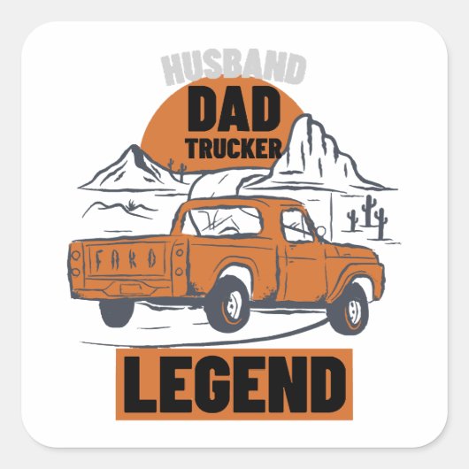 夫パパトラック車伝説 – おもしろい スクエアシール (正面)