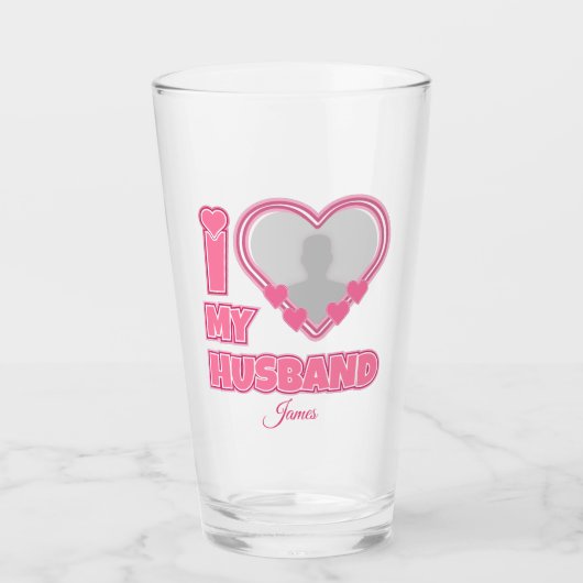 夫パーソナライズされたが大好き – 写真と名前の追加 タンブラーグラス (正面)