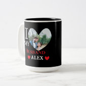 夫パーソナライズされたのハート写真が大好き ツートーンマグカップ (正面左)