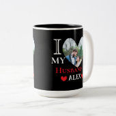 夫パーソナライズされたのハート写真が大好き ツートーンマグカップ (正面右)