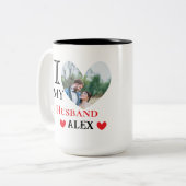 夫パーソナライズされたのハート写真が大好き ツートーンマグカップ (正面左)
