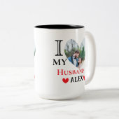 夫パーソナライズされたのハート写真が大好き ツートーンマグカップ (正面右)