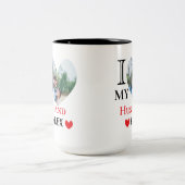 夫パーソナライズされたのハート写真が大好き ツートーンマグカップ (中央)