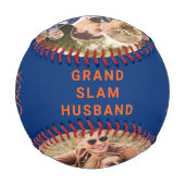 夫パーソナライズされた写真ブルーオレンジ 野球ボール (裏面)