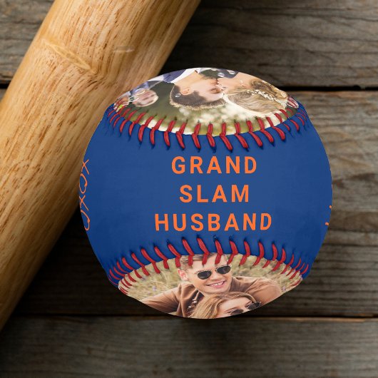 夫パーソナライズされた写真ブルーオレンジ 野球ボール