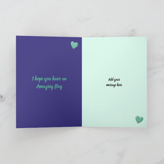 夫パープルミントグリーン誕生日写真あいさつ カード (内部)