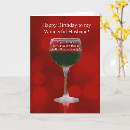 夫ワインをテーマにしたハッピーバースデーグラス赤ワイン カード (黄色い花)