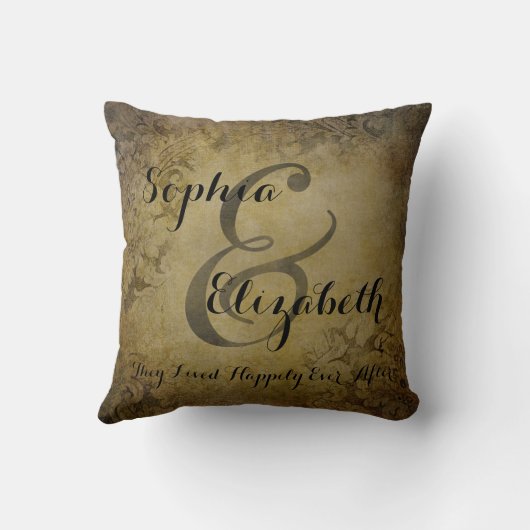 夫人およびVintageパーソナライズな夫人のレズビアンの結婚式 クッション (裏面)