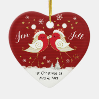 夫人としてレズビアン、第1クリスマス及び夫人のロビンハート セラミックオーナメント