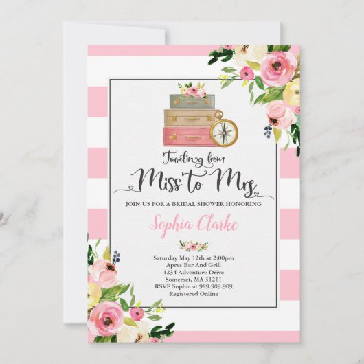 夫人へのFloral旅行ブライダルシャワーの招待状の失敗 招待状 (正面)