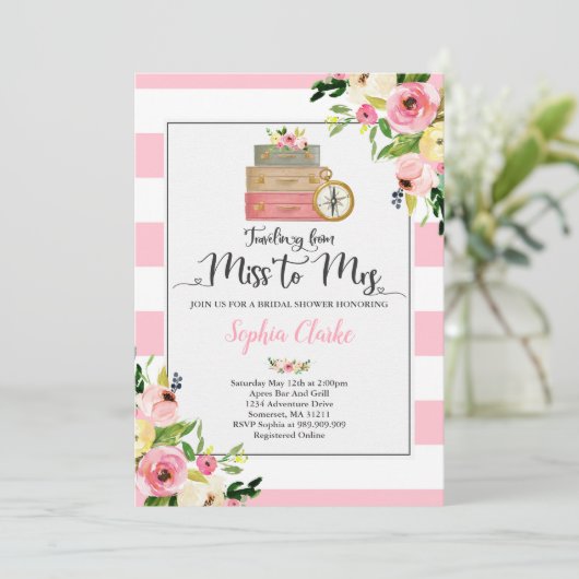 夫人へのFloral旅行ブライダルシャワーの招待状の失敗 招待状 (スタンド正面)