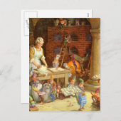 夫人クロースおよび小妖精や小人はクリスマスのクッキーを焼きます シーズンポストカード (正面/裏面)