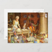 夫人クロースおよび小妖精や小人はクリスマスのクッキーを焼きます シーズンポストカード (正面/裏面)