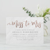 夫人ブライダルシャワーへのシックな大理石及びばら色の金ゴールドの失敗 招待状 (スタンド正面)