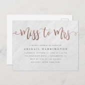 夫人ブライダルシャワーへの白い大理石及びばら色の金ゴールドの失敗 インビテーションポストカード (正面/裏面)