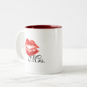 夫人マグ-赤い口紅の唇を搭載する… ツートーンマグカップ (正面左)