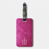 夫人荷物のラベル-ショッキングピンクのフェイクなグリッター ラゲッジタグ (裏面縦)