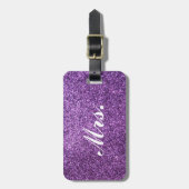 夫人荷物のラベル-紫色のフェイクなグリッター ラゲッジタグ (正面縦)