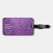 夫人荷物のラベル-紫色のフェイクなグリッター ラゲッジタグ (裏面横)