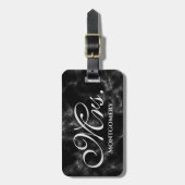 夫人Black Marble Script Monogrammedのの名前 ラゲッジタグ (正面縦)