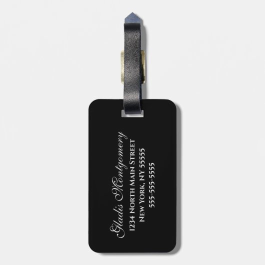 夫人Black Marble Script Monogrammedのの名前 ラゲッジタグ (裏面縦)