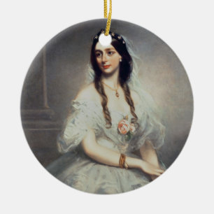 夫人C.W.Stoughton (d.1907)のポートレート、3 quar セラミックオーナメント