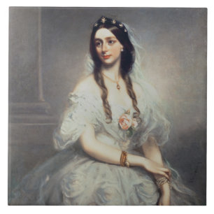 夫人C.W.Stoughton (d.1907)のポートレート、3 quar タイル