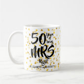 夫人Right第50記念日の金ゴールドのハートの紙吹雪 コーヒーマグカップ (左)