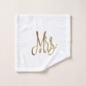 夫人Whiteおよび金ゴールドはエレガントなタイポグラフィを見ます バスタオルセット (ウォッシュタオル)