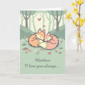 夫名前をカスタムするバレンタインキツネラブ常に カード (黄色い花)