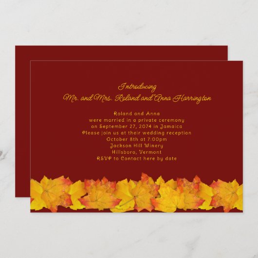 夫妻のプライベート秋の結婚式発表 招待状 (正面/裏面)
