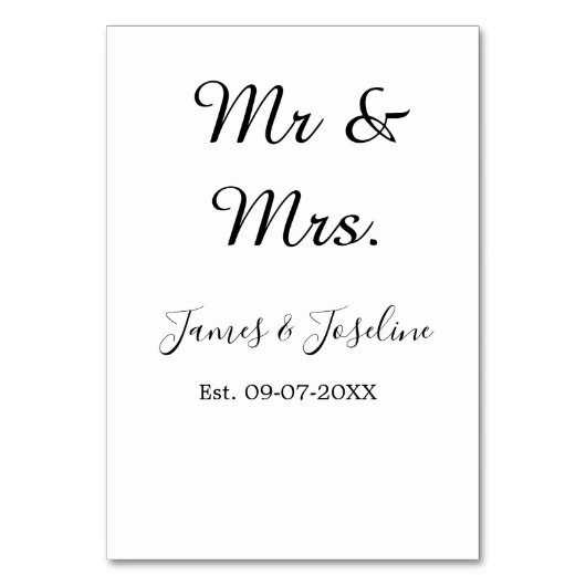 夫妻はエストを追加する。年結婚の夫婦 テーブルナンバー (正面)