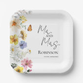 夫妻 |カラフルワイルドフラワー結婚ボホ ペーパープレート (正面)
