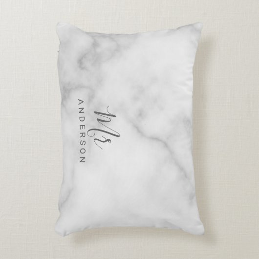 夫妻 |白エレガント大理石スクリプモダント アクセントクッション (正面(垂直))