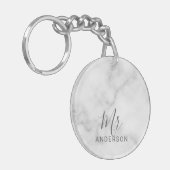 夫妻 |白モダン大理石結婚スクリプト キーホルダー (正面左)