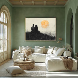 夫婦が夕暮れを白黒で見る|過去記事 ポスター