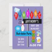 夫婦のためのベイビーシャワー ダッドチェラー レトロボウリングパーティー 招待状 (正面)