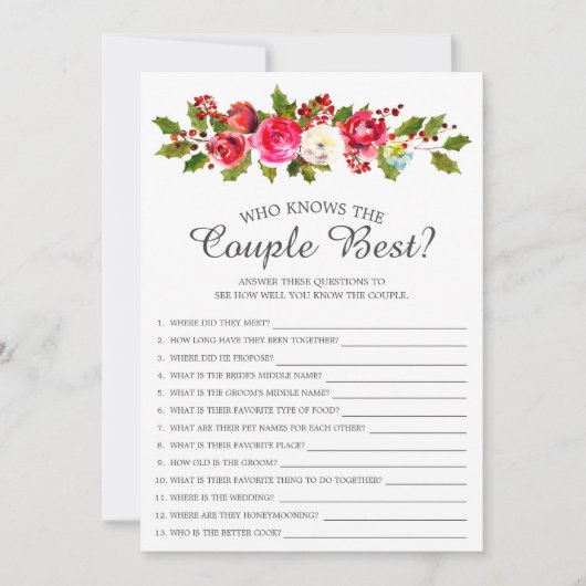 夫婦のフローラゲームを知るホリー最高のブライダル 招待状 (正面)