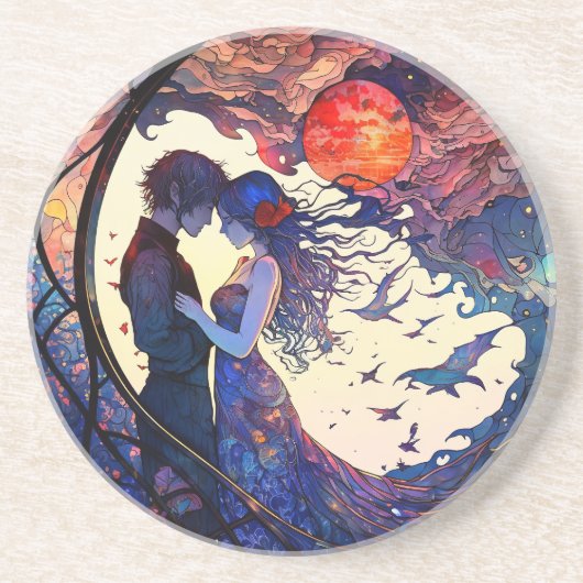 夫婦の偽ステンドグラス砂岩コースター コースター (正面)
