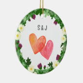 夫婦の初めてのクリスマスが贈り物を一緒に セラミックオーナメント (右)