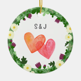 夫婦の初めてのクリスマスが贈り物を一緒に セラミックオーナメント