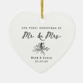 夫婦の初めてのクリスマス 名前入りカスタム セラミックオーナメント (正面)
