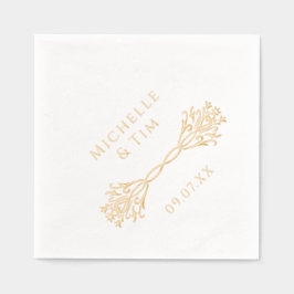 夫婦の名前エレガントなユニークウェディングモダン金ゴールド 箔ナプキン