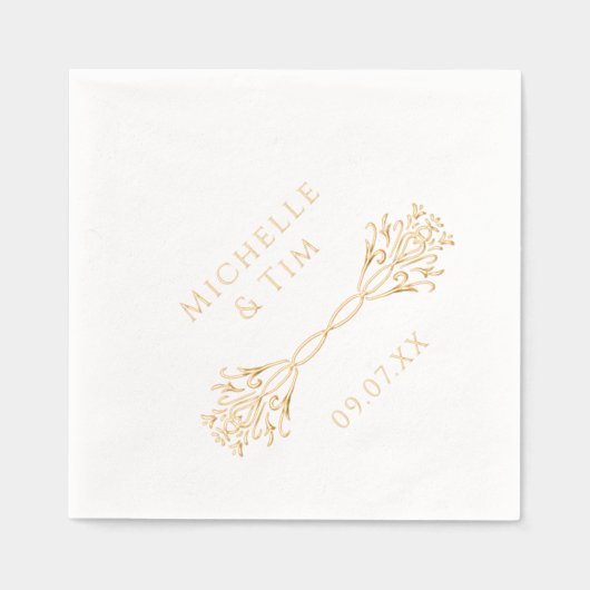 夫婦の名前エレガントなユニークウェディングモダン金ゴールド 箔ナプキン (正面)