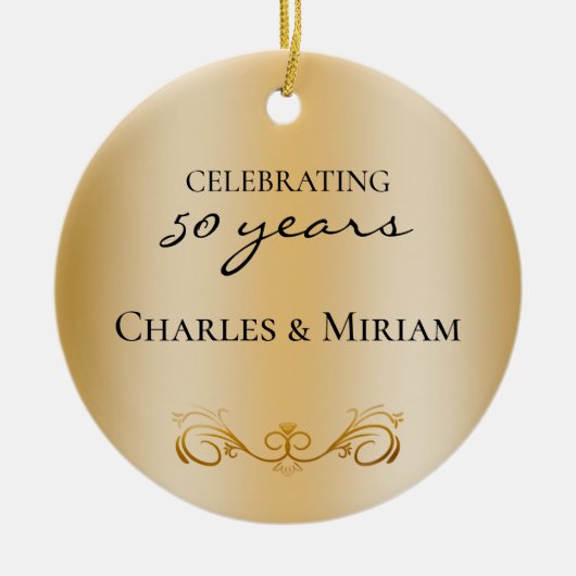 夫婦の名前フォト50周年結婚記念品 セラミックオーナメント (正面)