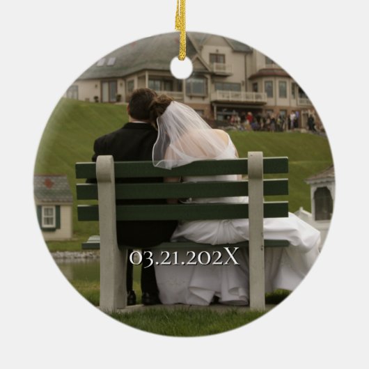 夫婦の名前フォト50周年結婚記念品 セラミックオーナメント (裏面)