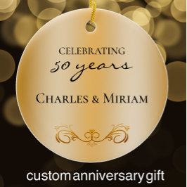 夫婦の名前フォト50周年結婚記念品 セラミックオーナメント